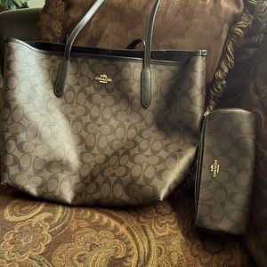 Coach tote with makeup pouch